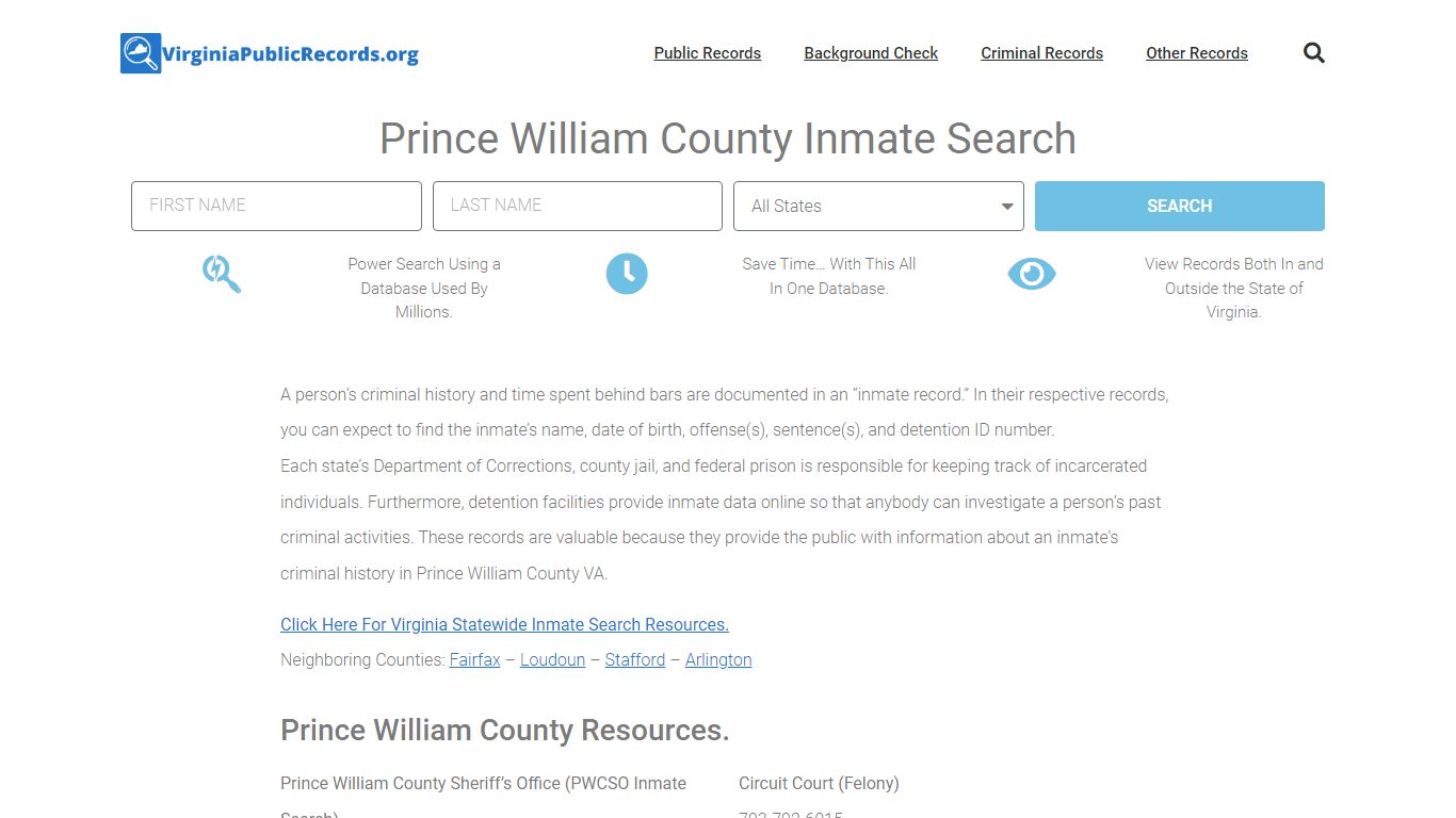 Prince William County Inmate Search - PWCSO Current & Past Jail Records